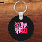 Xoxo Valentines Day Love Funny Coquette Bow Checke キーホルダー (正面)