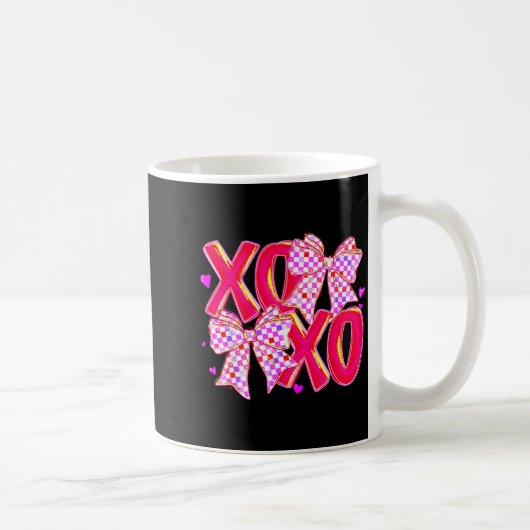 Xoxo Valentines Day Love Funny Coquette Bow Checke コーヒーマグカップ (右)