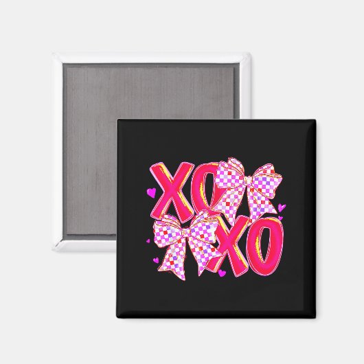 Xoxo Valentines Day Love Funny Coquette Bow Checke マグネット (正面/裏面)
