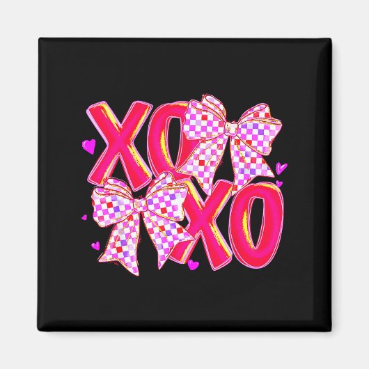 Xoxo Valentines Day Love Funny Coquette Bow Checke マグネット (正面)
