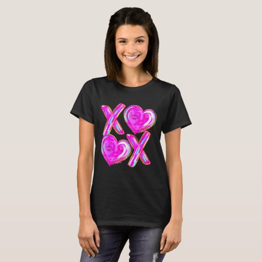 Xoxo Valentines Day Love Funny Coquette Bow Checke Tシャツ (正面フル)