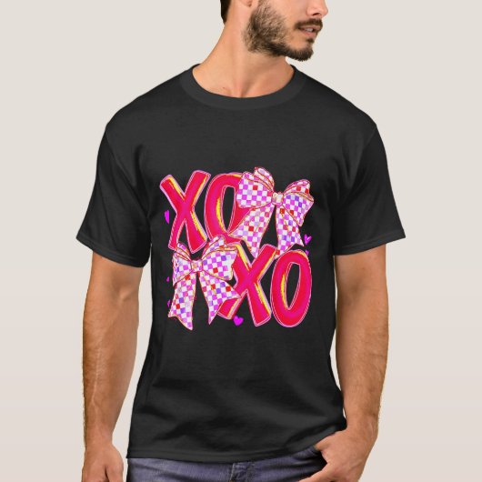 Xoxo Valentines Day Love Funny Coquette Bow Checke Tシャツ (正面)