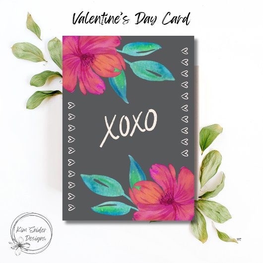 XOXO Watercolor Florals Valentine’s Day カード