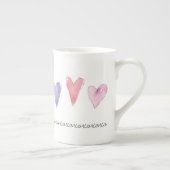 xoxoxoxo水色ピンク黄色のハート小愛 ボーンチャイナマグカップ (右)