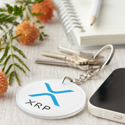 XRPのさざ波の青及び黒いロゴ| Keychain キーホルダー (正面右)