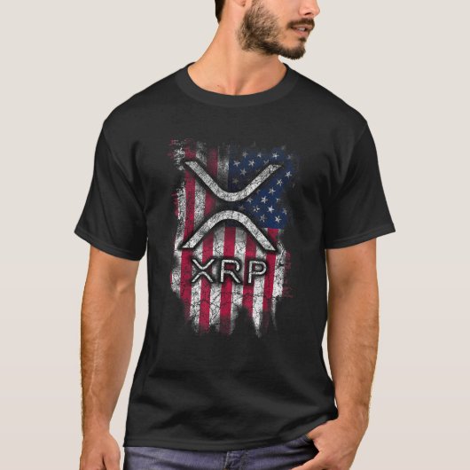XRPクリプトUSAアンティーク米国国旗 Tシャツ (正面)