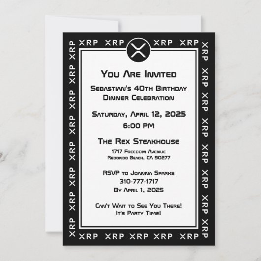 XRP白黒の暗号通貨のカスタム 招待状 (正面)