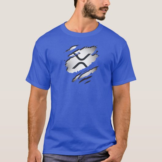 XRP破れた画像とロゴのTシャツ Tシャツ (正面)
