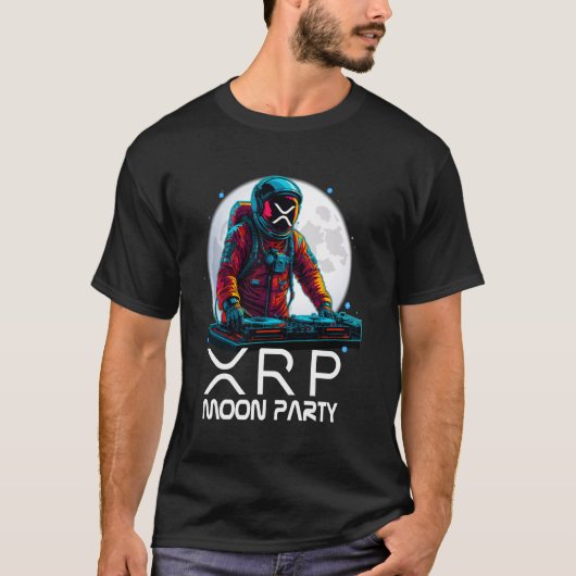 XRP ムーン パーティー 宇宙飛行士 ディスクジョッキー 彼氏 ギャル Tシャツ (正面)