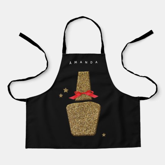 XSネイルサロンエプロン – ゴールデン爪、 ネイルポーランドブラック エプロン (正面)