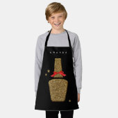 XSネイルサロンエプロン – ゴールデン爪、 ネイルポーランドブラック エプロン (着用した状態)