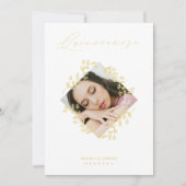 XVアニョス金ゴールド山花の白い写真 招待状 (正面)