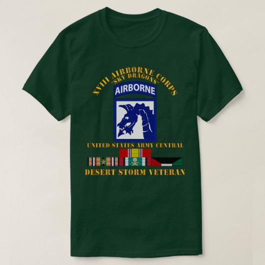 XVIII協力隊セントラルデザートストーム退役軍人 Tシャツ (デザイン正面)