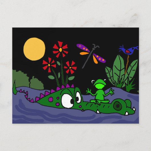 XXわに鼻の漫画に坐っているカエル ポストカード (正面)
