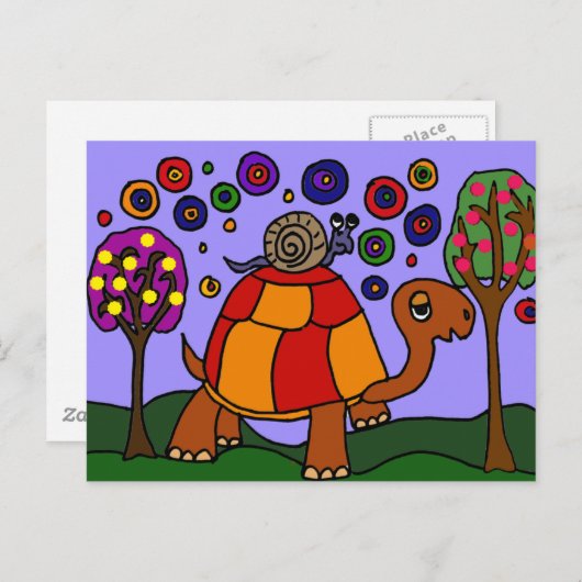 XXカタツムリ乗り亀フォークアート ポストカード (正面/裏面)