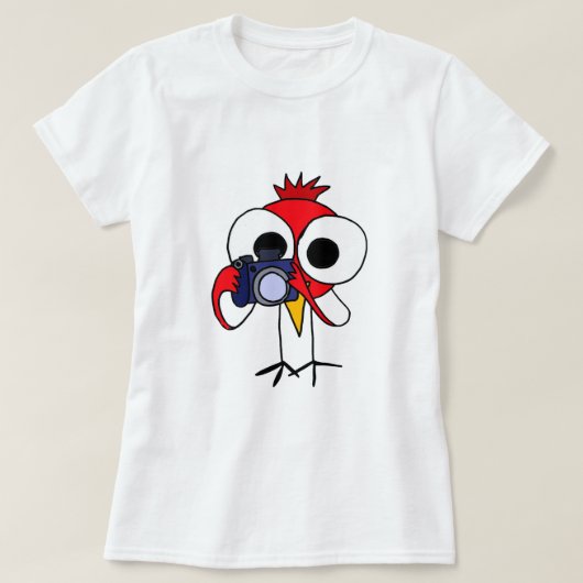 XXカメラの漫画を持つ赤の基本的な鳥 Tシャツ (デザイン正面)