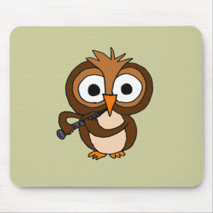 XXクラリネットを遊んでいるおもしろいなフクロウ マウスパッド