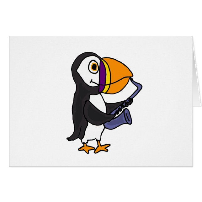 XXサクソフォーンを演奏しているツノメドリ (正面横)