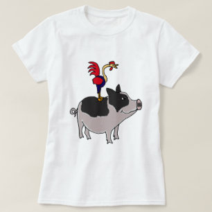 XXポットによって膨らまされるブタの漫画のオンドリ Tシャツ