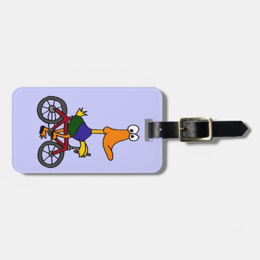 XX自転車のデザインに乗っているおもしろいなアヒル ラゲッジタグ (正面横)