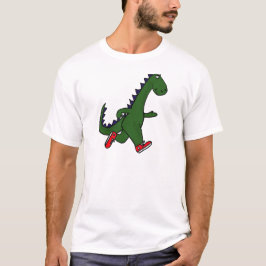 XX赤いスニーカーを持つおもしろいなジョギングの恐竜 Tシャツ