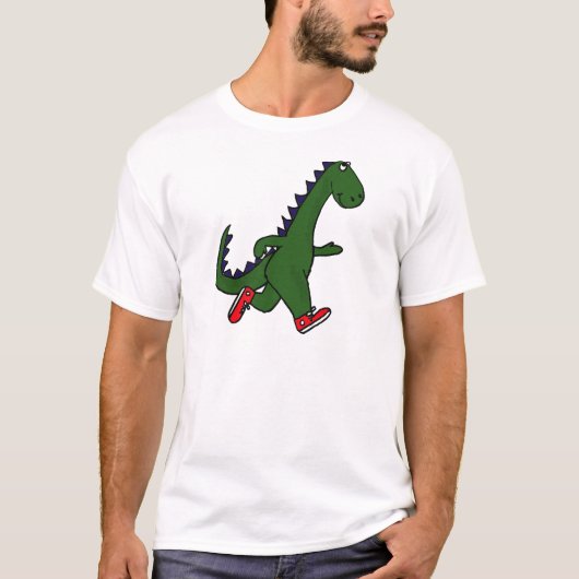 XX赤いスニーカーを持つおもしろいなジョギングの恐竜 Tシャツ (正面)