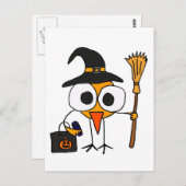 XX-おもしろい鳥が魔女ハロウィーンの漫画に扮 ポストカード (正面/裏面)