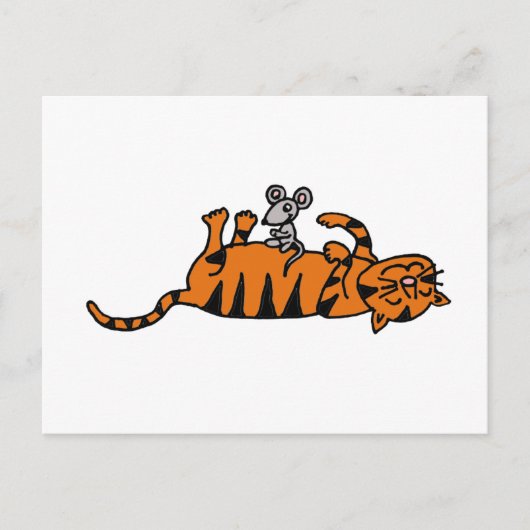 XX – マウスが猫の胃に座る漫画 ポストカード (正面)