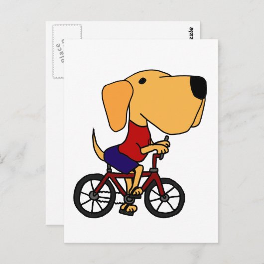 XX – 黄色のラブラドール犬が自転車に乗る漫画 ポストカード (正面/裏面)
