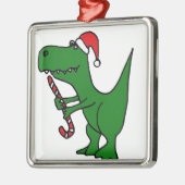 XX Tレックスの恐竜のクリスマスの漫画 メタルオーナメント (左)