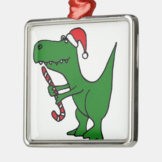 XX Tレックスの恐竜のクリスマスの漫画 メタルオーナメント (左)