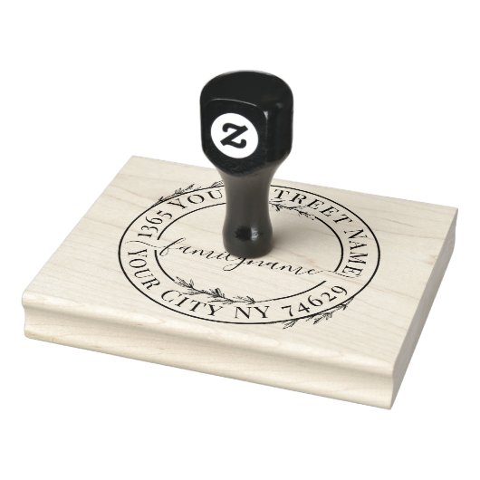 XXL Botanical Script Modern Round Return Address ラバースタンプ (スタンプ)