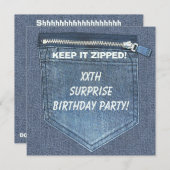 XXthの驚きの誕生会はそれをファスナーを締められたデニム保ちます 招待状 (正面/裏面)