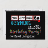 xxthの驚きの誕生日のパーティの招待状のテンプレート 招待状 (正面/裏面)