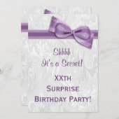 XXthサプライズ誕生日パーティーのダマスクとボウ 招待状 (正面/裏面)