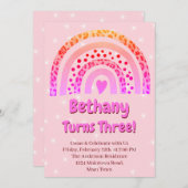 XXthレオパードプリントボホピンクレインボー誕生日 招待状 (正面/裏面)