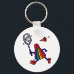 XY- Funny Badminton Birdie Cartoon キーホルダー<br><div class="desc">Hilarious cute badminton rainbow colored  shuttlecock character playing badminton cartoon design is unique and fun and a great gift idea. He's full of personality. Can also add custom text and change background color when ordering.</div>