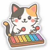 Xylophone Calico Cat Rainbow Notes シール (正面)
