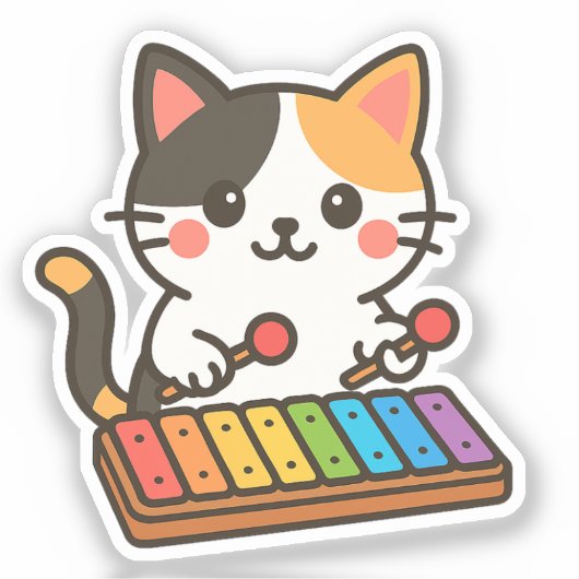 Xylophone Calico Cat Rainbow Notes シール (正面)