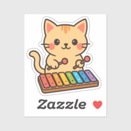 Xylophone Cat Rainbow Notes シール