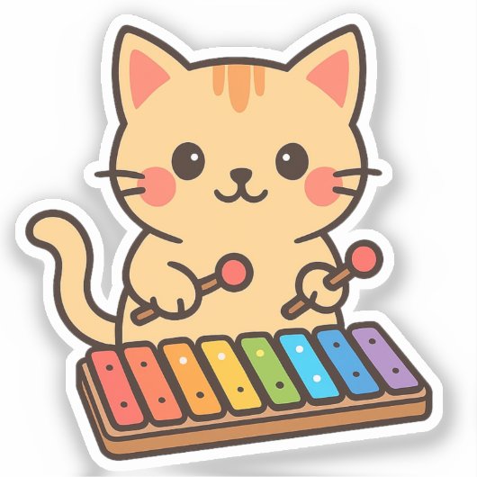 Xylophone Cat Rainbow Notes シール (正面)
