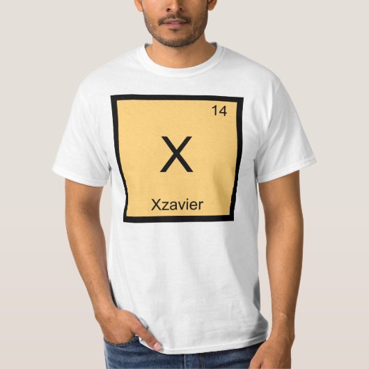Xzavierの名前 化学元素周期表 tシャツ (正面)