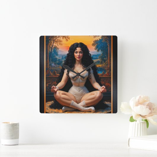 Xzendorエレガントによる瞑想調和の女性7 スクエア壁時計 (ホーム)