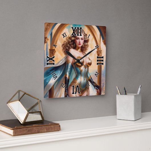 Xzendor7によって華やかな金ゴールドターコイズの服装の女性 スクエア壁時計 (オフィス)