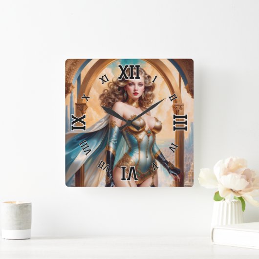 Xzendor7によって華やかな金ゴールドターコイズの服装の女性 スクエア壁時計 (ホーム)