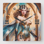 Xzendor7によって華やかな金ゴールドターコイズの服装の女性 スクエア壁時計 (正面)