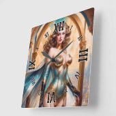 Xzendor7によって華やかな金ゴールドターコイズの服装の女性 スクエア壁時計 (傾斜)