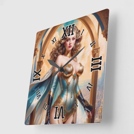 Xzendor7によって華やかな金ゴールドターコイズの服装の女性 スクエア壁時計 (傾斜)