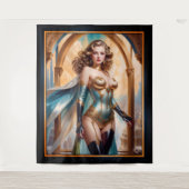 Xzendor7によって華やかな金ゴールドターコイズの服装の女性 タペストリー (正面)