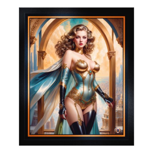 Xzendor7によって華やかな金ゴールドターコイズの服装の女性 フォトプリント (正面)